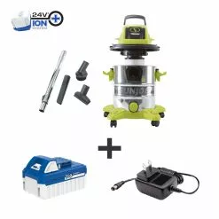 GSC Sun Joe 24V-WDV6000 24-Volt ION+ Cordless Portable Stainless Steel Wet/Dry Vacuum Kit | 5.3 Gal | W/ 4.0-Ah Battery And Charger