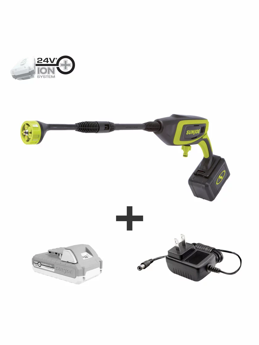 GSC Sun Joe 24V-PP350-LTE 24-Volt ION+ Power Cleaner Kit | W/ 2.0-Ah Battery And Charger | 350 PSI Max | 0.6 GPM Max 3 GSC Sun Joe 24V-PP350-LTE 24-Volt ION+ Power Cleaner Kit | W/ 2.0-Ah Battery And Charger | 350 PSI Max | 0.6 GPM Max