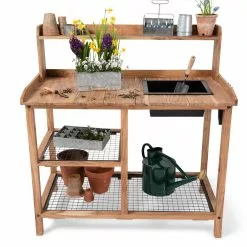 GSC Dynamic Acacia Potting Bench With Soil Reservoir -Plant Supports Shop 8611009 005