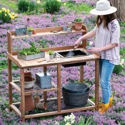 GSC Dynamic Acacia Potting Bench With Soil Reservoir