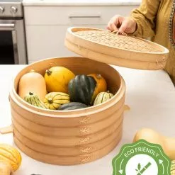 GSC Stackable Bamboo Harvest Storage Basket With Lid