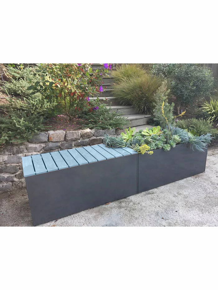 GSC Nice Aluminum Trough Planters With Bench Top, 16"High 3 GSC Nice Aluminum Trough Planters With Bench Top, 16"High