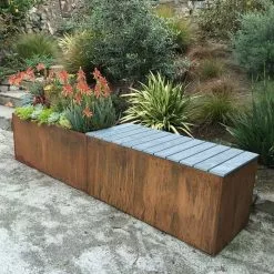 GSC Nice Corten Trough Planters With Bench Top