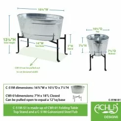 GSC Achla Designs Mini Oval Galvanized Tub With Folding Stand -Plant Supports Shop 8612906 04v