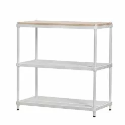 GSC MeshWorks © 3 Tier Plant Shelving With Wood Top -Plant Supports Shop 8613017 01v meshworks 3 tier plant shelf with wood top white